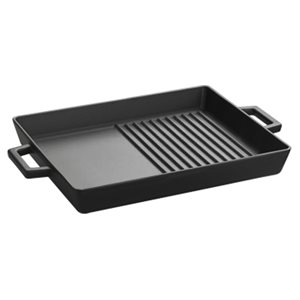 Dual tray with grill griddles and flat surface, 26 x 32 cm, LAVA