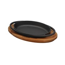 Oval cast iron tray, 21 x 14 cm, with wooden stand - LAVA brand