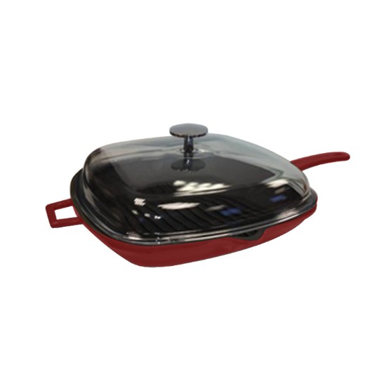 Grill pan with lid, cast iron, 26 x 26 cm, "Glaze" range, red - LAVA brand