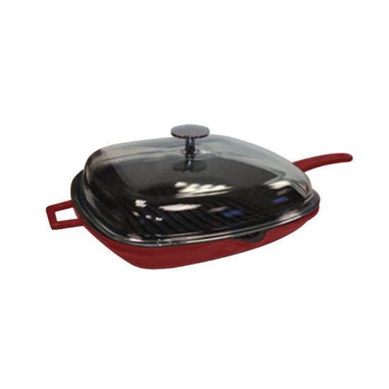 Grillpan met deksel, gietijzer, 26 x 26 cm, serie "Glaze", rood - merk LAVA