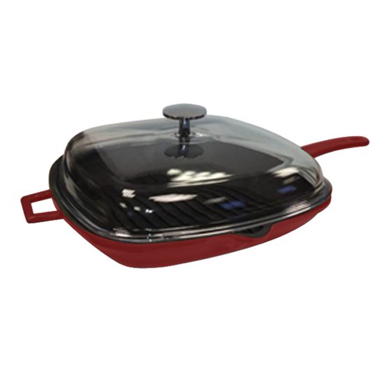 Grill pan with lid, cast iron, 28 x 28 cm, "Glaze" range, red - LAVA brand