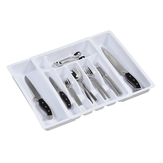 Bandeja de talheres extensível, plástico, 29 - 50 cm, Branco - Kesper