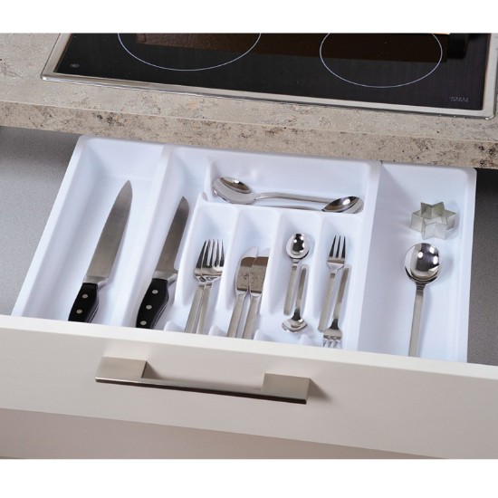 Bandeja de talheres extensível, plástico, 29 - 50 cm, Branco - Kesper