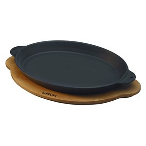 Oval Fajita pan, cast iron, with stand - LAVA