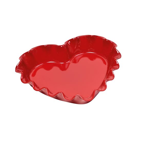 Plat à pâtisserie forme coeur, céramique, 33x29cm, Burgundy - Emile Henry