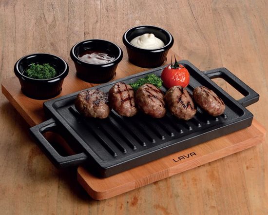Cast iron grill, 22x15 cm, with wooden stand - LAVA