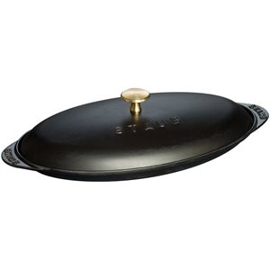Oval cast iron oven dish, with lid, 31cm/0.7L, Black - Staub
