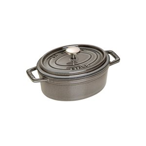 Cast iron oval Cocotte cooking pot 15 cm /0.6 l, "Graphite Grey" - Staub 