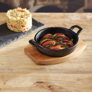 Mini tava, dökme demir, 12 cm, ahşap standlı - Artesa