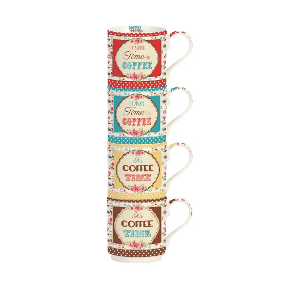 Set of 4 mugs, porcelain, 275 ml, "It's always time for coffee" - Nuova R2S