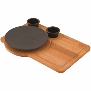 Cast iron serving platter with wooden stand - LAVA brand