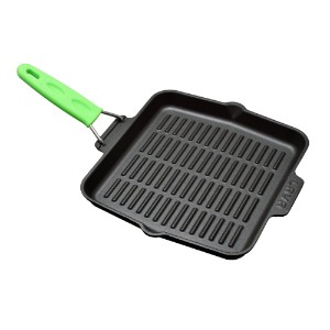 Square grill pan, cast iron, 24 × 24 cm, green handle - LAVA