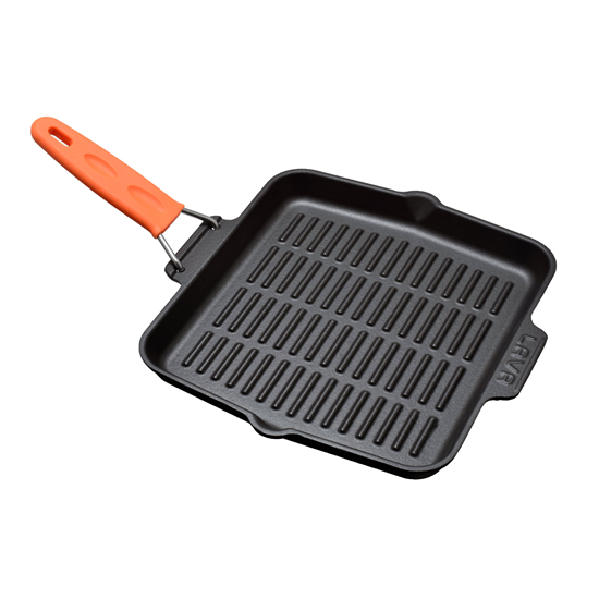 Firkantet grillpande, 24 x 24 cm, orange håndtag - LAVA mærke