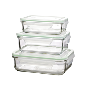 Set of 3 food storage containers, made from glass, green - Glasslock