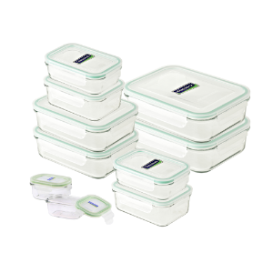 Set of 10 food storage containers, made from glass  - Glasslock