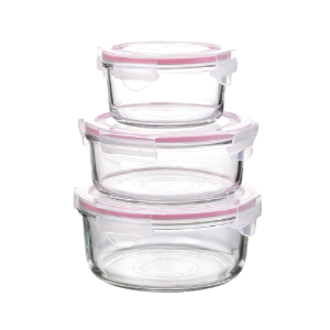 Set of 3 food storage containers, made from glass, pink - Glasslock