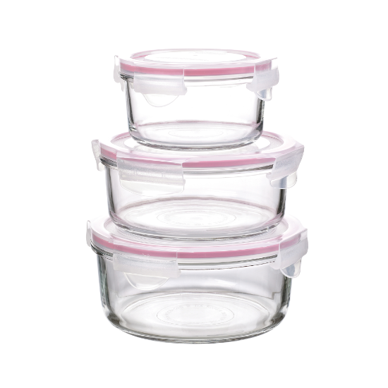 Lot de 3 boîtes de conservation alimentaire en verre, rose - Glasslock