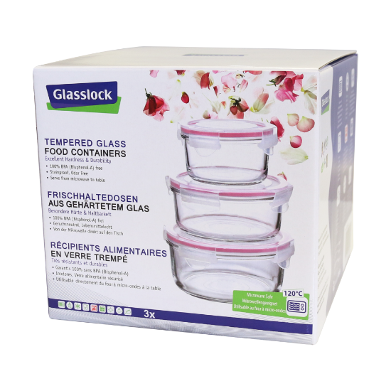 Set od 3 posude za pohranu hrane, izrađene od stakla, roze - Glasslock