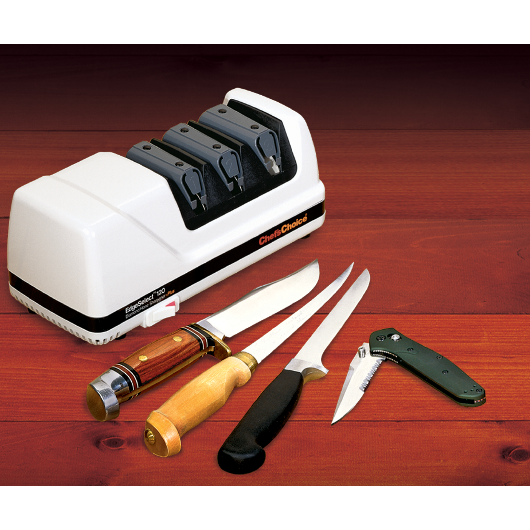 Tryk ned løn hane Diamond Hone® EdgeSelect® Model 120 elektrisk knivsliber - Chef's Choice -mærket