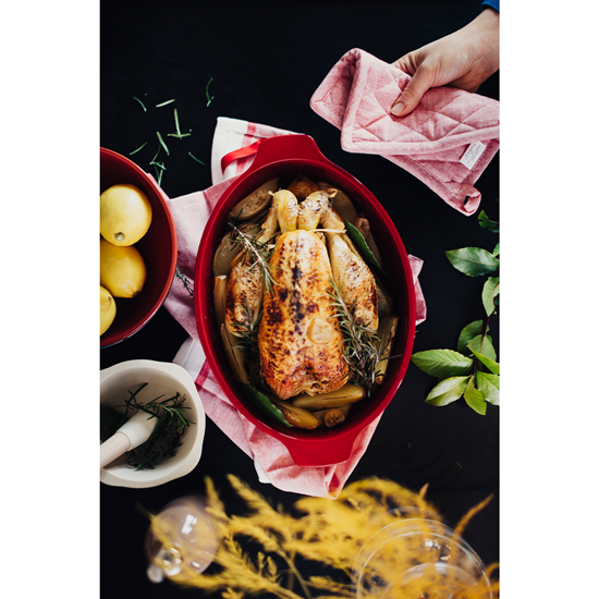 Oval baking dish with lid, 41.5 x 24 cm/5.8 l, Burgundy - Emile Henry