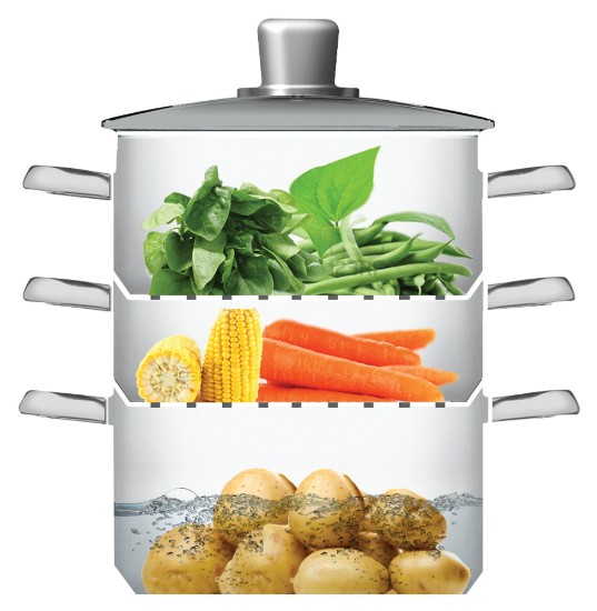 Set of multi-tiered stainless steel cooking pots for steam cooking - by Kitchen Craft