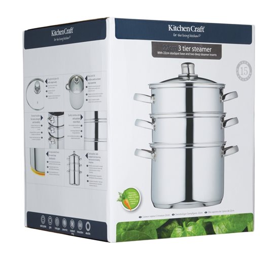 Ensemble de casseroles en acier inoxydable à plusieurs niveaux pour la cuisson à la vapeur - par Kitchen Craft