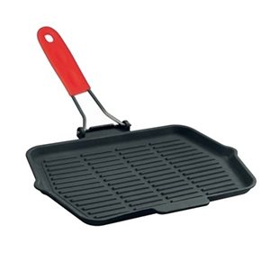 Grill pan, cast iron, 21x30 cm, red handle - LAVA