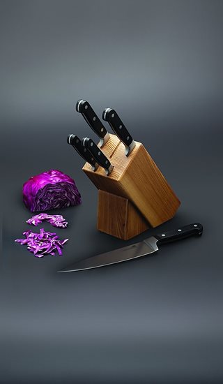 Set of 6 knives, with holder made from oak wood - Kitchen Craft