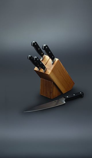 Sett med 6 kniver, med holder laget av eiketre - Kitchen Craft
