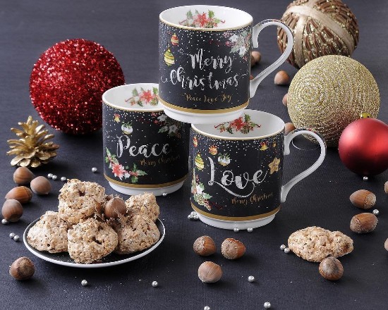 Set of 4 porcelain mugs, 275 ml, "Peace, Love, Joy" - Nuova R2S