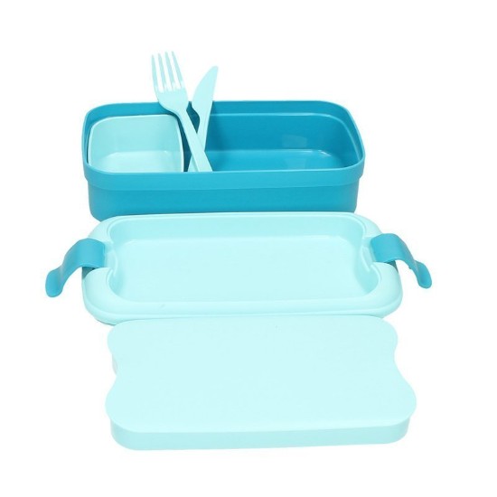 Matbehållare med bestickset, plast, Blå - Curver