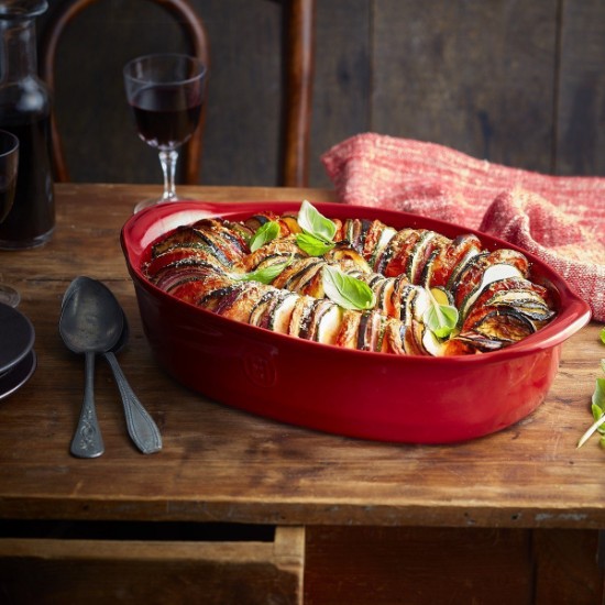 Oval baking dish, ceramic, 35 x 22.5 cm/2.3 L, Burgundy - Emile Henry