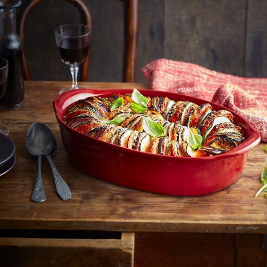 Oval baking dish, ceramic, 35 x 22.5 cm/2.3 L, Burgundy - Emile Henry