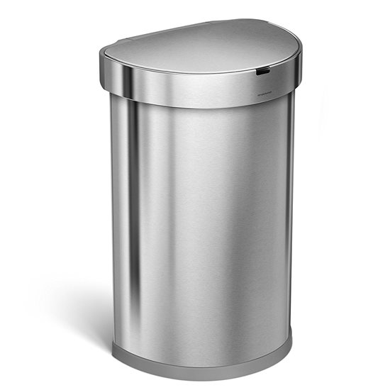 Trash can with sensor, semi-round, 45 L, stainless steel - simplehuman