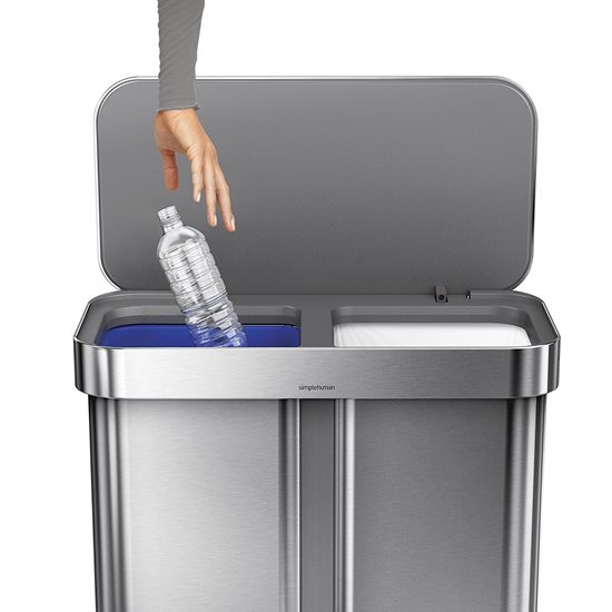 Pedal trash can, dual-compartmented, 58 L, stainless steel - simplehuman