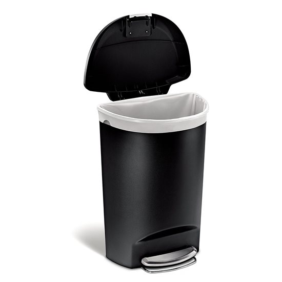 Cubo de basura con pedal, 50 L, semicircular, plástico, Negro - simplehuman