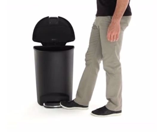Cubo de basura con pedal, 50 L, semicircular, plástico, Negro - simplehuman