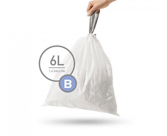 Šiukšlių maišeliai, kodas B, 6 L / 30 vnt., plastikiniai - simplehuman