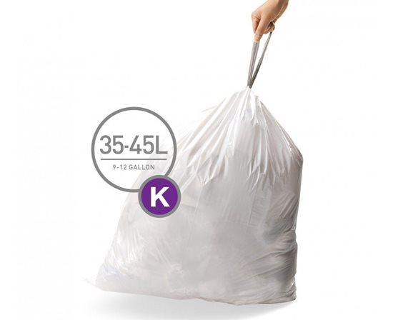 Šiukšlių maišeliai, kodas K, 35-45 L / 20 vnt., plastikiniai - simplehuman