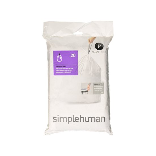 Σακούλες σκουπιδιών, κωδικός P, 50-60 L / 20 τεμ., πλαστικές - "simplehuman"