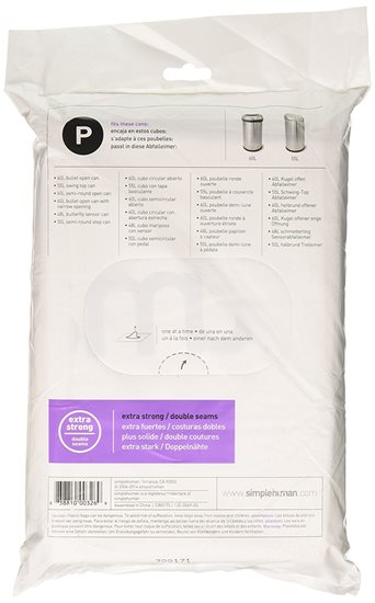 Bolsas de basura, código P, 50-60 L / 20 uds., plástico - "simplehuman"