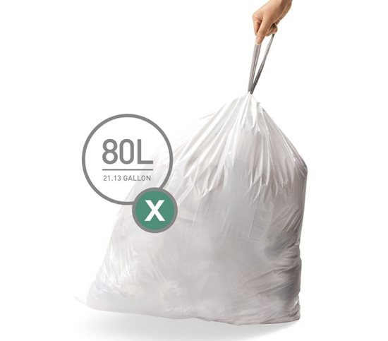 Šiukšlių maišeliai, kodas X, 80 L / 60 vnt., plastikiniai - "simplehuman" prekės ženklas