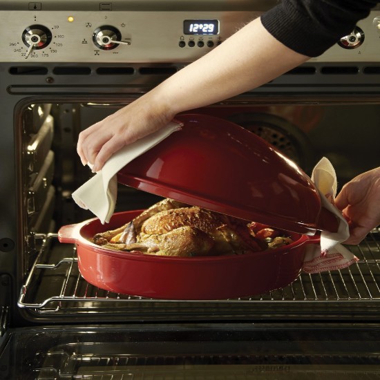 Chicken roasting dish, ceramic, 41.5 × 27.5 × 22 cm / 4 l, Burgundy - Emile Henry