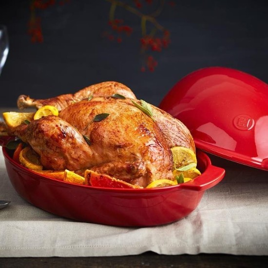 Chicken roasting dish, ceramic, 41.5 × 27.5 × 22 cm / 4 l, Burgundy - Emile Henry