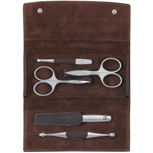 5-piece satin stainless steel set, brown leather case - Zwilling TWINOX