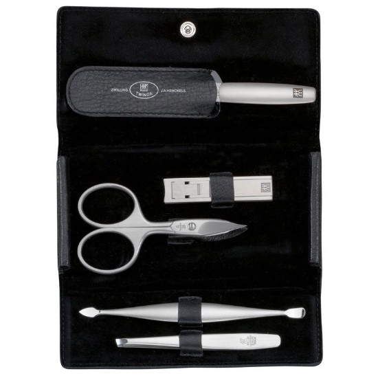 5-teiliges Maniküre-Set, satinierter Edelstahl, schwarzes Lederetui, PREMIUM - Zwilling