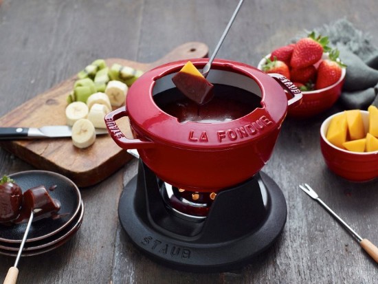 20 cm liti železov fondue set, Cherry - Staub