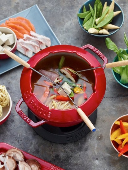 20 cm gjutjärn fondue set, Cherry - Staub