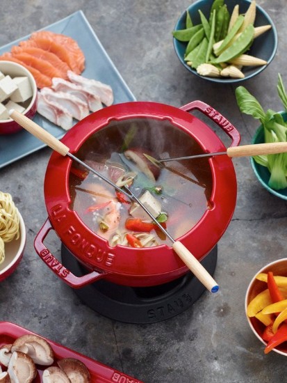 20 cm gjutjärn fondue set, Cherry - Staub