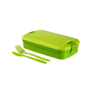 Food container with cutlery set, plastic, Green - Curver